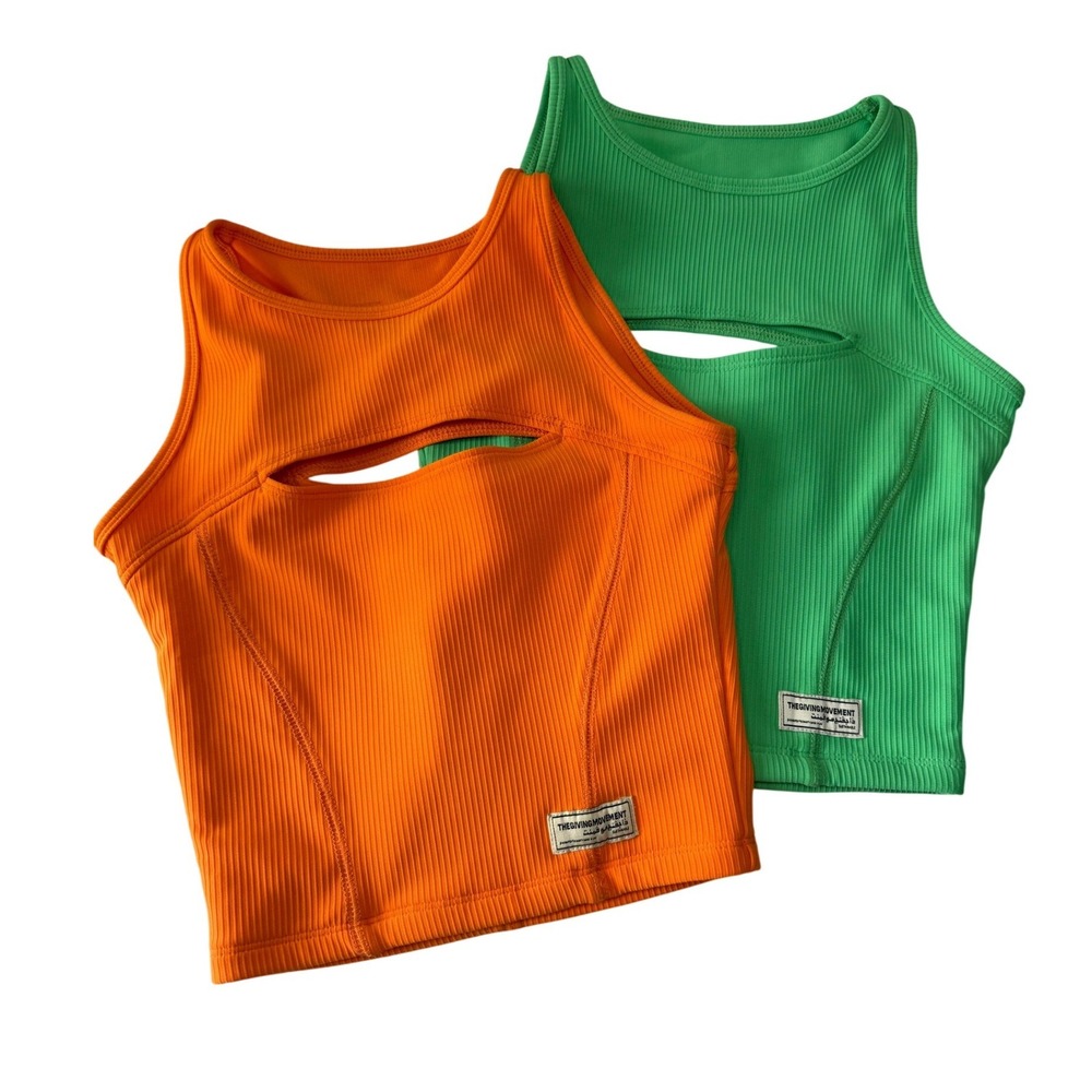 The Giving Movement Ribbed Cutout Crop Tank‎ Tops Lot of 2 Neon XSmall NEW